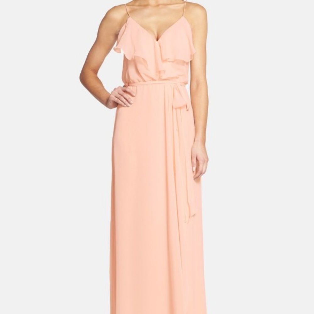 Nouvelle amsale “drew” ruffle front chiffon gown